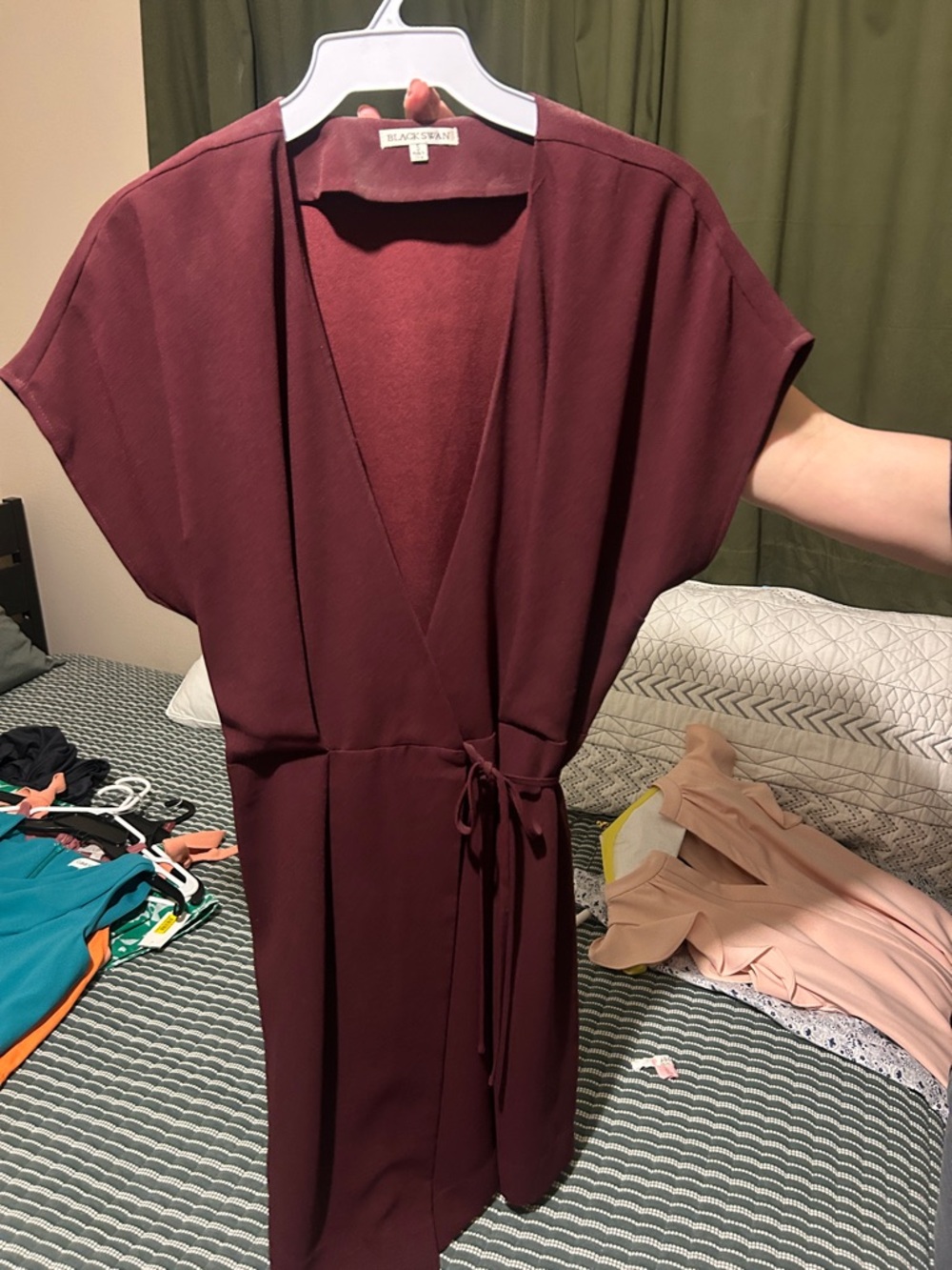 Black Swan Wine Wrap Dress with Tie Waist